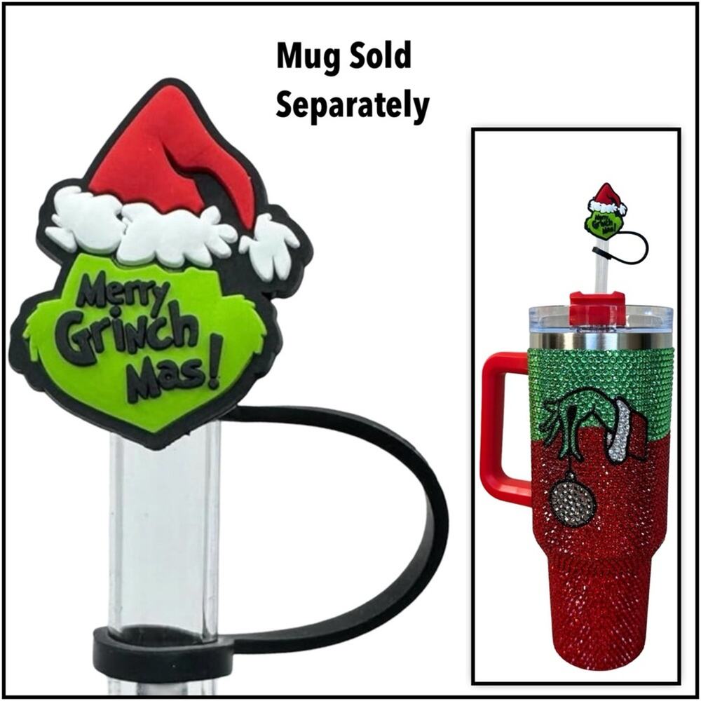 #66 Christmas Mean one Straw Topper: Silicone Straw Charm Merry Grinchmas $6